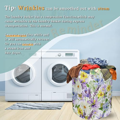 Purple Flower Butterfly Laundry Basket Oxford Cloth Hamper 18.9"x16.5" - color: Purple Flower With Yellow Butterfly