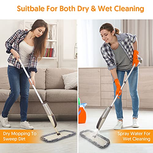 Spray Wet Mops for Floor Cleaning: Hardwood Floor Mop with Sprayer Flat Mop - color: Beige