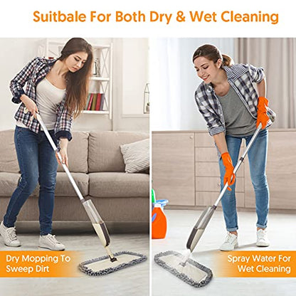 Spray Wet Mops for Floor Cleaning: Hardwood Floor Mop with Sprayer Flat Mop - color: Beige