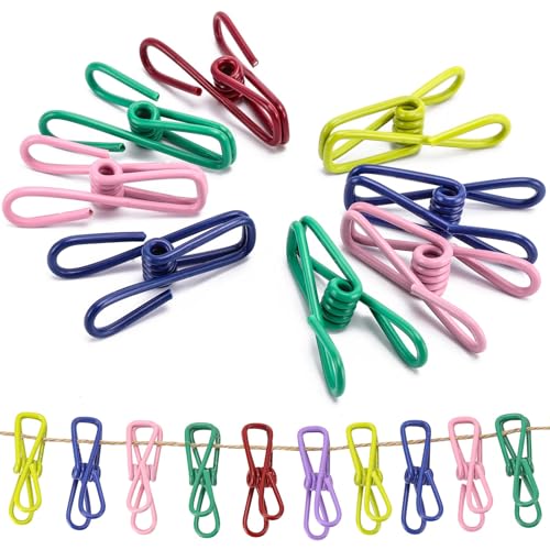 50pcs 2.2 Inches Colored Clothes Pins Waterproof Metal Chip Clips Steel Clip for Food Bag, Chips Bag, Paper - color: 50pcs-metal