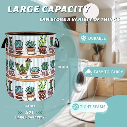 Cute Cactus Laundry Basket Oxford Cloth Hamper 18.9x16.5 Inch - color: Cute Cactus Tropical Cactus Flower