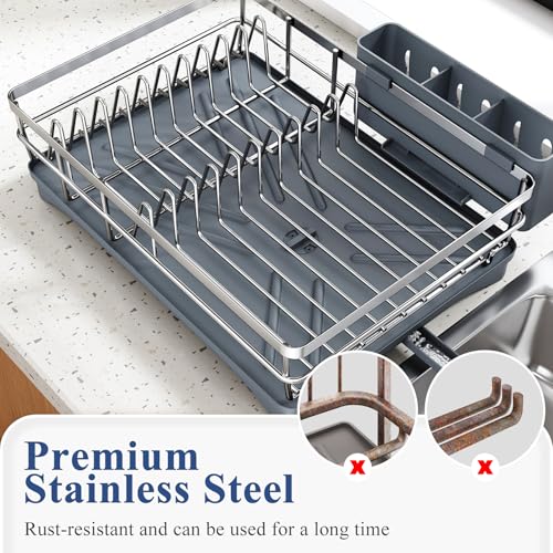 SNTD Dish Drying Rack for Kitchen Counter, 11.8" W x 16.7" L, Silver - color: Silver