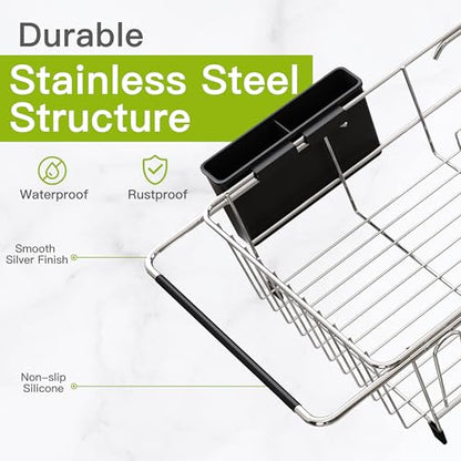 JASIWAY in Sink Dish Drying Rack with Mat, Cups and Utensil Holder - color: Silver, size: For 12"-30"w Sink, with Mat