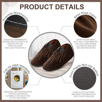 JaGely 11 Pair 11 Pair Reusable Cloth Shoe Covers for Indoors, Brown - color: Brown