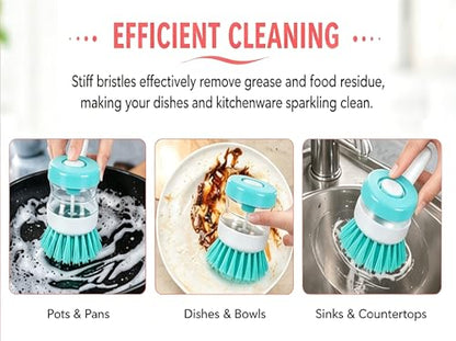 3Pcs Dish Brush with Soap Dispenser Soap Dispensing Brush Washing Utensils Kitchen Scrub for Cleaning Dishes Pot Pan Sink