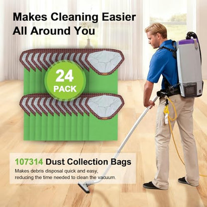 24 Pack 107314 Vacuum Bags Compatible with ProTeam 6 QT - size: 24 Pack
