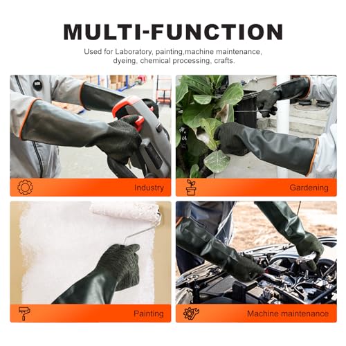North Tower Chemical Gloves Rubber Heavy Duty Glove Work （14in,2 pair） - size: 14”（2 pair）