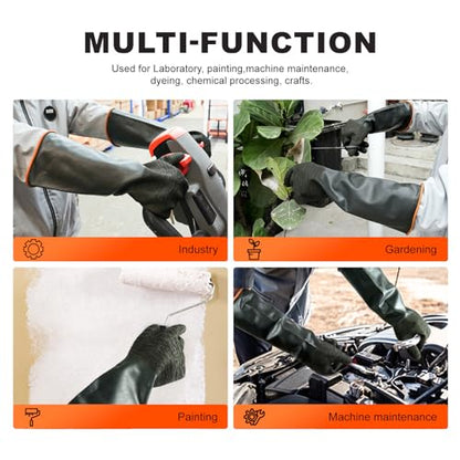 North Tower Heavy Duty Rubber Gloves, Industrial Gloves,Black （14in,1 pair） - size: 14”