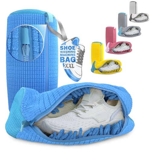 2 Pcs Reusable Shoe Washing Machine Bag, XXL with Zipper, Blue - color: Blue