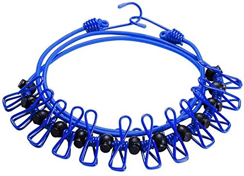 11ft Blue Windproof Clothesline with 12 Clips, Adjustable for Home, Travel & Outdoor Use