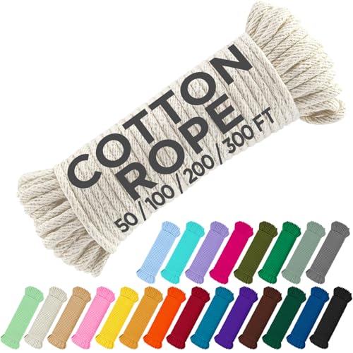 TECEUM Cotton Rope 3/16” (5 mm) – 200 FT – Strong All-Purpose Braided Rope – Natural Cotton – for Crafting, Сamping, Clothes Line, DIY, Indoor & Outdoor Use – Natural - size: 200 feet