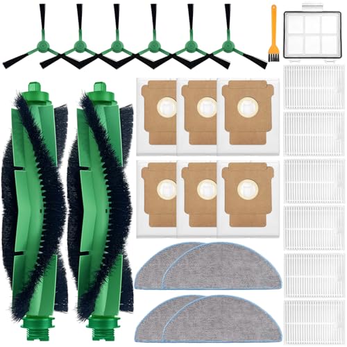 Replacement Parts Accessories Compatible with iRobot Roomba 104,105 Vac/Combo,Q052 Vac/Combo Q0520 105 Essential Vacuum Cleaner,2 Roller Brushes 6 Filters 1 Pre-Filter 4 Mop Pads 6 Side Brushes 6 Bags - color: 2+6+6+6+4+1 Pack