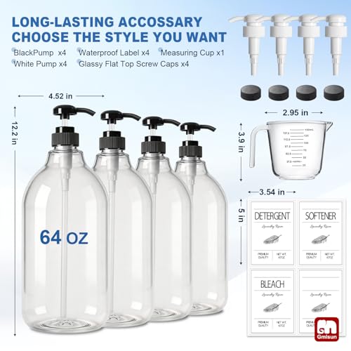 GMISUN Laundry Detergent Soap Dispenser, Liquid Laundry Detergent Dispenser, Container for Farmhouse Room Decor, Organizer for Liquid DetergentSoftenerBleach Storage Bottle(64 Oz Set of 4) - size: 4 Pack