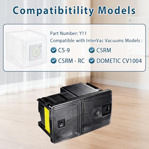 10 Pack Y11 Vacuum Bags Compatible with Intervac Roadvac Vacuum Cleaner Model CS-9 / CSRM/CSRM-RC/DOMETIC CV1004, HEPA Replacement Bags with 3 Pack Motor Filters, Part# Y11-5