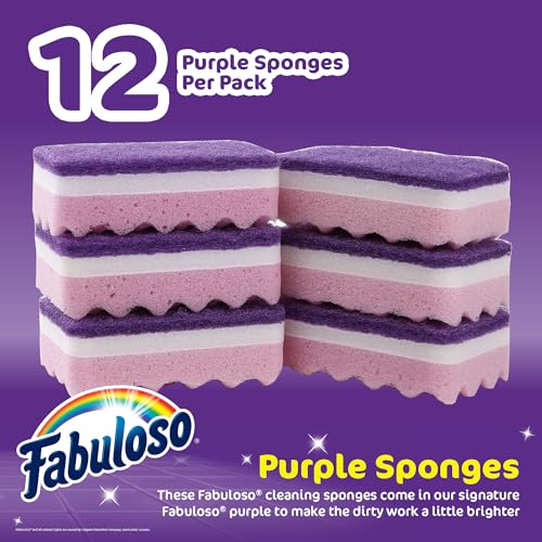 Fabuloso Scratch-Free Kitchen Dish Sponges, Purple, 12 Count Pack - color: Purple, size: 12 Count (Pack of 1)
