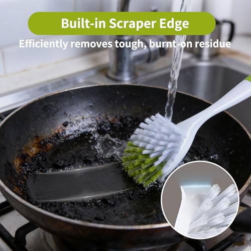 Dish Brush Scrub Brush with Handle - 3 Pack Stiff Bristles Dish Scrubber for Cleaning Dishes, Pots, Pans, Sink, Cast Iron - Hard Bristles,No Residue (Yellow-Green, Gray, Light Blue) - color: Yellow-green, Gray, Light Blue