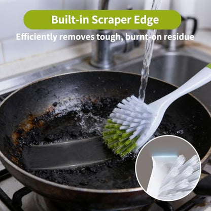 Dish Brush Scrub Brush with Handle - 3 Pack Stiff Bristles Dish Scrubber for Cleaning Dishes, Pots, Pans, Sink, Cast Iron - Hard Bristles,No Residue (Yellow-Green, Gray, Light Blue) - color: Yellow-green, Gray, Light Blue