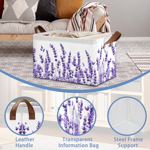 Lavender Storage Baskets,Foldable Organizer Bin with Handles for Home Living Room Bedroom Closet Box 17x11.5x10Inch - color: Lavender