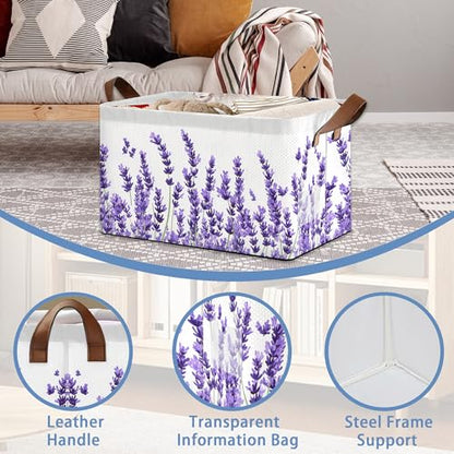 Lavender Storage Baskets,Foldable Organizer Bin with Handles for Home Living Room Bedroom Closet Box 17x11.5x10Inch - color: Lavender
