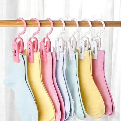10PCS Laundry Hooks with Clips Super Strong Plastic Home Travel Hanger - color: Multicolor
