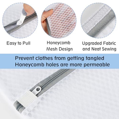 Vivifying Large Mesh Laundry Bags for Washing Machine, 3 Pack 20"x16" Honeycomb Mesh Zipper Wash Bags for Delicates, Sportswear, Underwear & Everyday Clothing, Reusable & Durable Laundry Organizer - size: 3L(16" x 20")