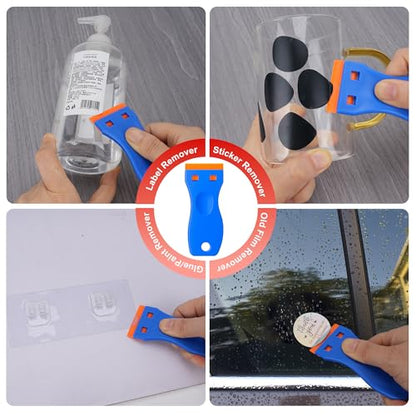 Razor Blade Scraper with 2 Pcs Plastic Scraper, Scraper Tool for Cooktop, Oven, Stove, Labels Decal, Plastic Blades for Clean Glass Window, Scraper Buit-In Blade torage, Upgraded Lock Mechanism,Gray