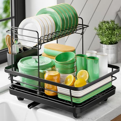 Kitsure Dish Drying Rack for Kitchen Counter, 12''W x 15.5''L, 2-Tiers - color: Black, size: 12''W x 15.5''L - 2 Tiers