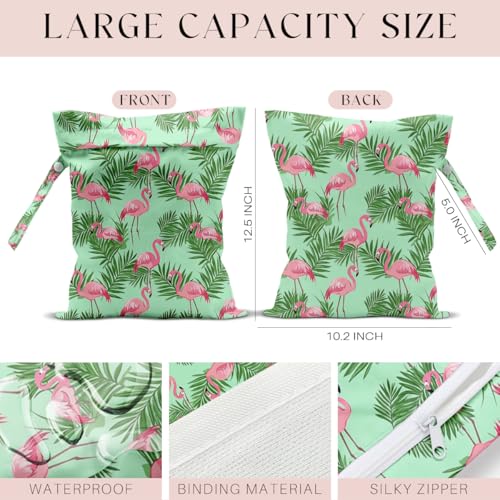 Wet Dry Bag Waterproof Reusable Palm Leaf Flamingo Wet Bag for Swimsuit, Travel, Beach, Pool, Diapers, Dirty Yoga Gym Clothes Toiletries Daycare Organizer - color: Palm Leaf Flamingo