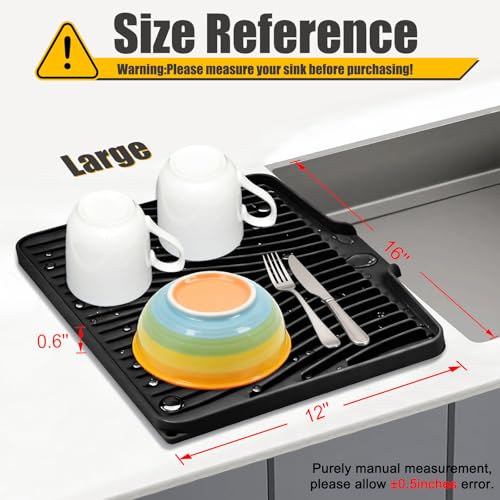 TIKNIK Silicone Dish Drying Mat for Kitchen Counter, Black-1pc, 16" x 12" - color: Black-1pc, size: 16" x 12"