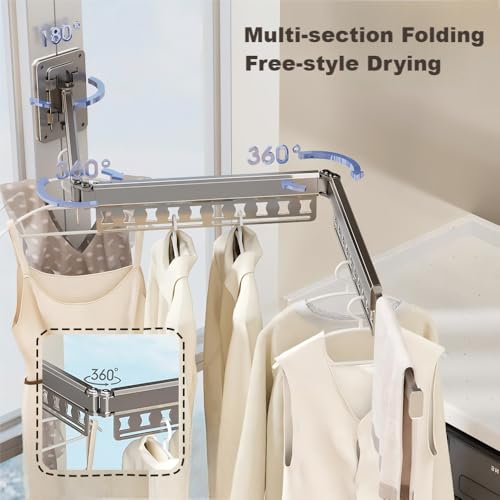 Clothes Drying Rack Wall-Mounted, 3-Fold Retractable Clothes Hanger with Windproof Holes & Detachable Design, Sturdy Foldable Laundry Rack for Balcony, Bathroom Use (Gunmetal Gray) - color: Gunmetal Gray