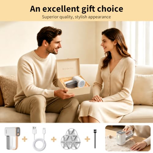 Eilveey Fabric Shaver Rechargeable Lint Remover with 3 Extra Blades & Light