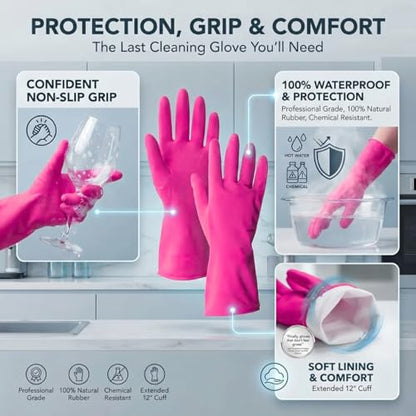 ForPro Natural Rubber Gloves, 6 Pairs Reusable Multi-Purpose Household Cleaning Gloves with Soft Inner Lining, Waterproof & Chemical-Resistant, Cotton Candy, Medium - color: Cotton Candy, size: Medium