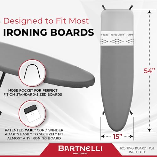 Bartnelli Ironing Board Cover and Pad, Made in Europe with New Patent Technology | 54x15 Iron Board Replacement Cover Featuring Park & Turbo Zone, Scorch Resistant 100% Cotton Thick Layered Top - color: Ultimate Gray