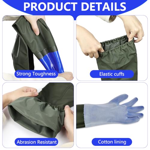 AUAUY 27" PVC Chemical Resistant Gloves, Long Rubber Gloves - color: Blue