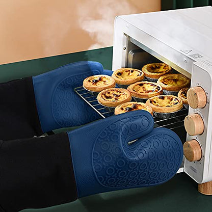 Silicone Oven Mitts - 14.6" Heat Resistant Oven Gloves for Baking, Cooking - color: Royal Blue & Black, size: 14.6in Oven Mitts