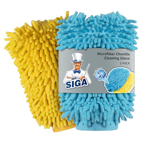 MR.SIGA Microfiber Car Wash Mitt, Chenille Wash Mitt for Car Washing - color: Blue & Yellow