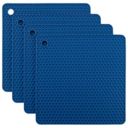 Silicone Trivets Mats, Silicone Hot Pads for Pot Holder, Square Trivets for Hot Dishes, Pots and Pans, Multi Purpose Hot Pads for Kitchen Counter, Non Slip Heat Resistant Mats Set 4 Navy - color: B10: Square-navy