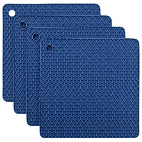 Silicone Trivets Mats, Silicone Hot Pads for Pot Holder, Square Trivets for Hot Dishes, Pots and Pans, Multi Purpose Hot Pads for Kitchen Counter, Non Slip Heat Resistant Mats Set 4 Navy - color: B10: Square-navy