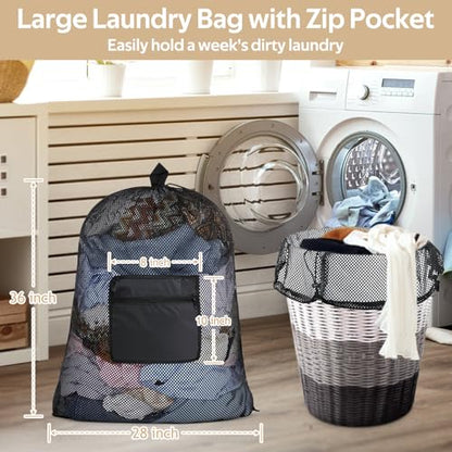 OTraki Mesh Laundry Bags 36 x 28 Inch Extra Large Travel Laundry Bag Backpack Heavy Duty Drawstring Dirty Clothes Laundry Mesh Wash Bag with Shoulder Straps Don't Drying, Melting 140-176℉ Black - size: 28 x 36 Inch