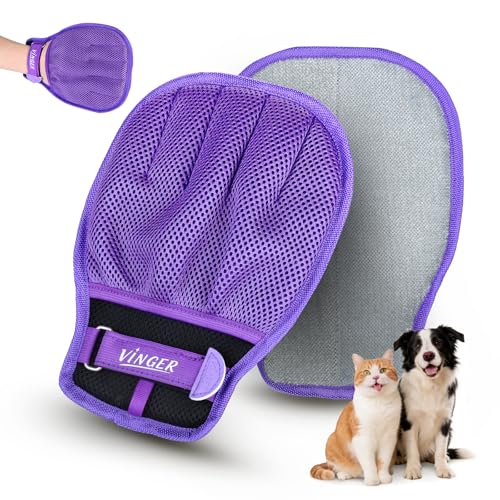 VINGER Pet Hair Removal Glove for Cats & Dogs, Electrostatic Pet Hair Gloves with Adjustable Wristband, Five-Finger Magic Brush Remover Tool for Laundry, Carpet, Couch, Car Seats & Clothing (Purple) - color: Twilight Purple