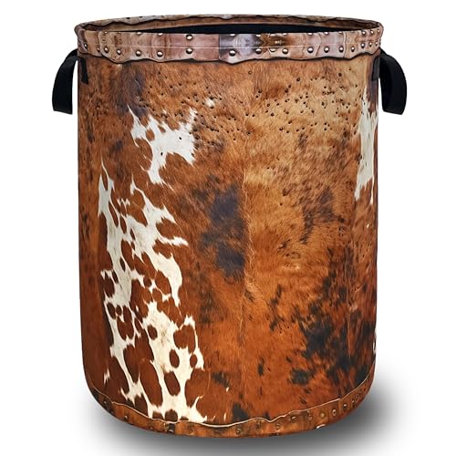 Brown Cow Skin Laundry Basket Foldable Hamper 18.9"x16.5" - color: Brown Retro Cows Skin Pattern