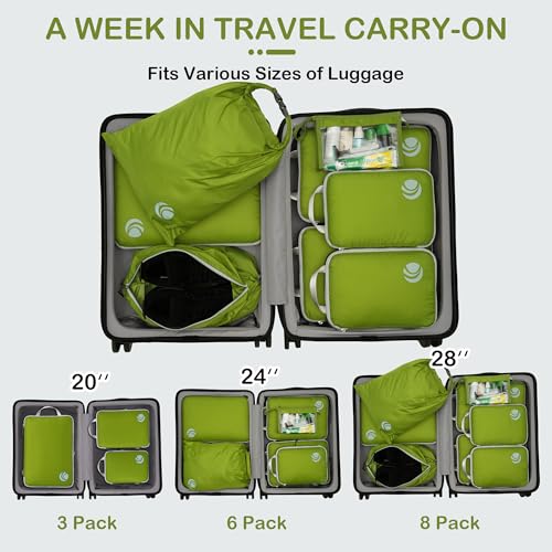 Cipway Compression Packing Cubes for Travel (8 Piece,Green) - color: Green, size: 8PCS