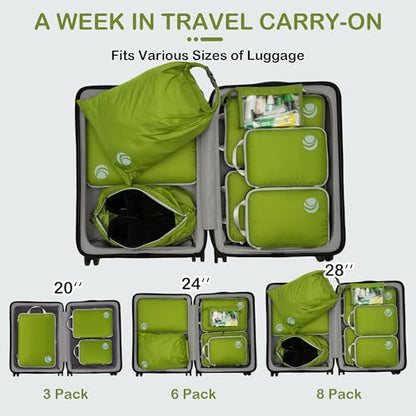 Cipway Compression Packing Cubes for Travel (8 Piece,Green) - color: Green, size: 8PCS