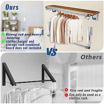 TBMLC Foldable Wall Mounted Clothes Rack- 30'' Long Rod & 2 Thick Bases - style: 30 inches length