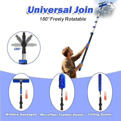 26FT Reach Duster Kits, Window Cleaning kit with 5-20FT Telescoping Extension Pole, Cobweb Duster, Washable Fan Duster for Ceiling, Window Squeegee for Glass and Microfiber Feather Duster - size: 20FT