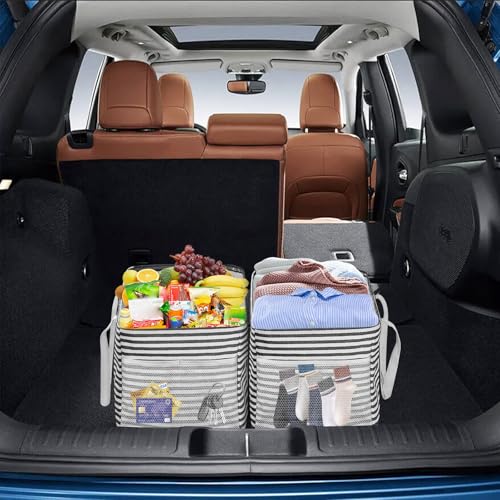 LHZK Standing Extra Large Utility Tote Bag with Metal Wire Frame and the Sides Rinforced, Extra Large Tote Bag with Handle, Reusable Grocery Bags Foldable, Beach Bag, Car Tote, Black - color: Black/White, size: 22.5''x10.5''x12''-1 Pack