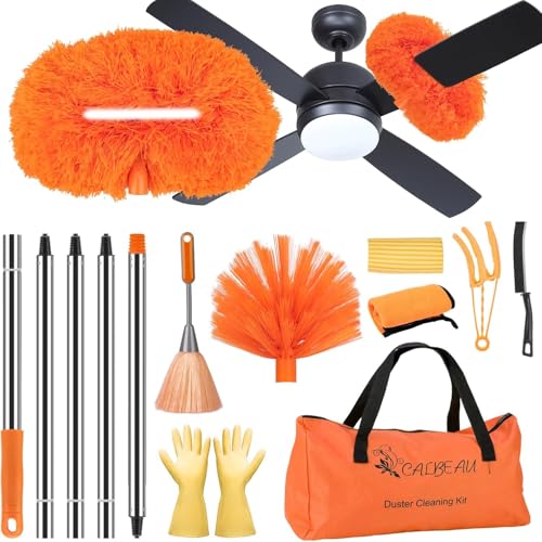 CALBEAU Ceiling Fan Cleaner Duster Kit with 60" Extension Pole, 14 PCS - color: Orange