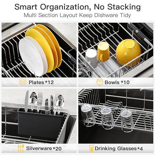 JASIWAY in Sink Dish Drying Rack with Drainboard and Utensil Holder - color: Silver, size: For 12"-30"w Sink, with Drainboard