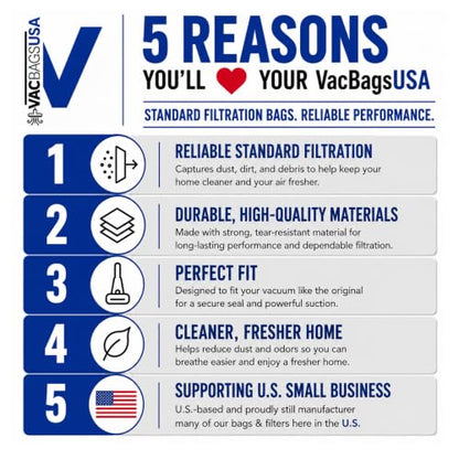 VacBagsUSA 10 Pack Replacement Vacuum Bags For Hoover Type A, Replaces #4010001A | Made In USA