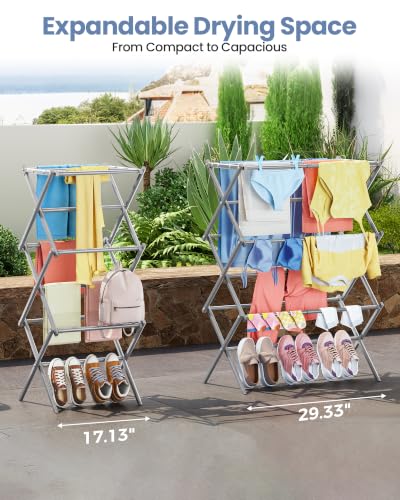 APEXCHASER Oversize 3-Tier Clothes Drying Rack, No Install, Grey - color: Gray